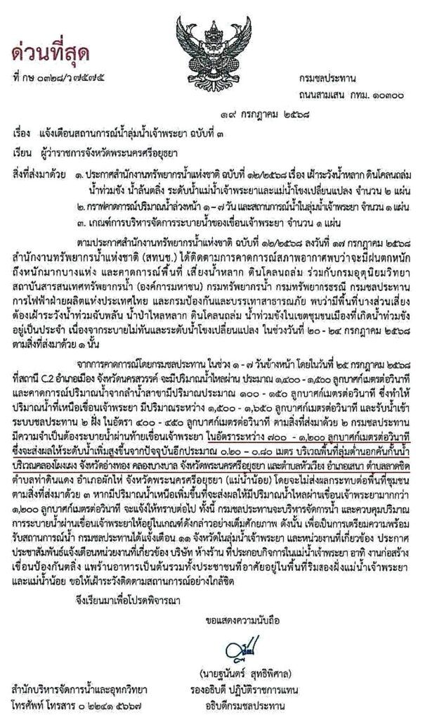 องค์การบริหารส่วนตำบลลาดชิด ขอประชาสัมพันธ์ ประชาชนที่อาศัยอยู่ติดริมตลิ่ง ริมคลองแม่น้ำน้อย เตรียมเก็บของขึ้นไว้ที่สูง เพื่อป้องกันความเสียหาย ด้วยชลประทานจะปรับเพิ่มการระบายน้ำท้ายเขื่อนเจ้าพระยา (C.13) อยู่ในเกณฑ์ 700 – 1,200 ลบ.ม./วินาที ซึ่งมวลน้ำจะใช้เวลาเดินทางจากเขื่อนเจ้าพระยา (C.13 จังหวัดชัยนาท) ประมาณ 24-48 ชั่วโมง จึงจะมาถึงพื้นที่จังหวัดพระนครศรีอยุธยา ส่งผลให้ระดับน้ำเพิ่มสูงขึ้นประมาณ 20-80 ซม.